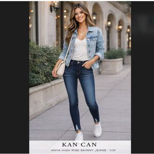 KanCan Anya Skinny Jeans 11/29 High Rise Dark Wash Distressed Hem Frayed Stretch